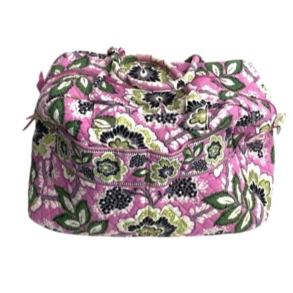 Vera Bradley Pink Quilted Floral Travel Bag With Green & Black Accents - Picture 2 of 5